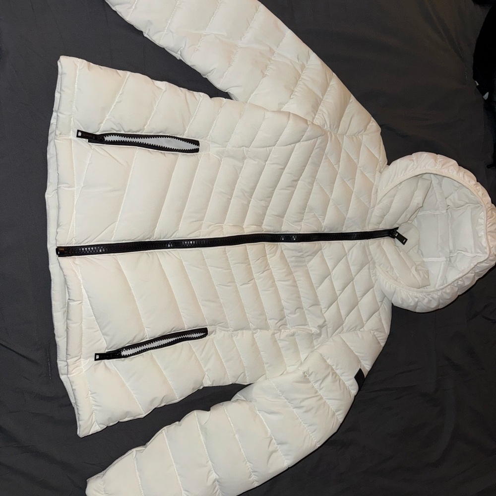 Calvin Klein White Puffer Jacket with Black Logo Patch